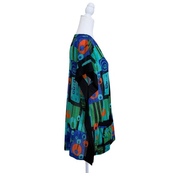 Terra Women's Abstract Print Top Multicolor Short Sleeve Bold Print Artsy Size M - Picture 2 of 8